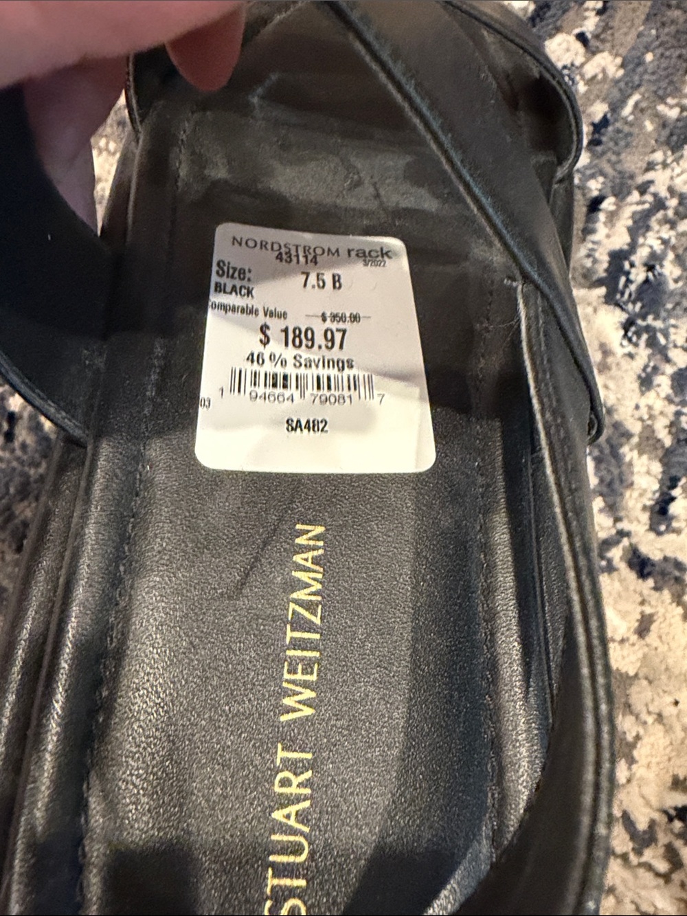 Stuart Weitzman Black Leather Double-Strap Sandals - Picture 4 of 5